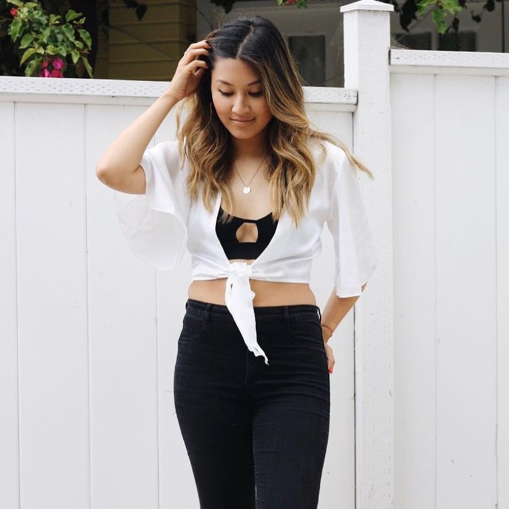 White Satin Tie Crop Top